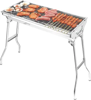 Large Folding Portable Charcoal Grill Large Camping Grill Stainless Steel Grill Kit with Carry Bag Outdoor Barbecue Suitable for Outdoor Picnics, Family Gatherings 73 * 70 * 33 cm