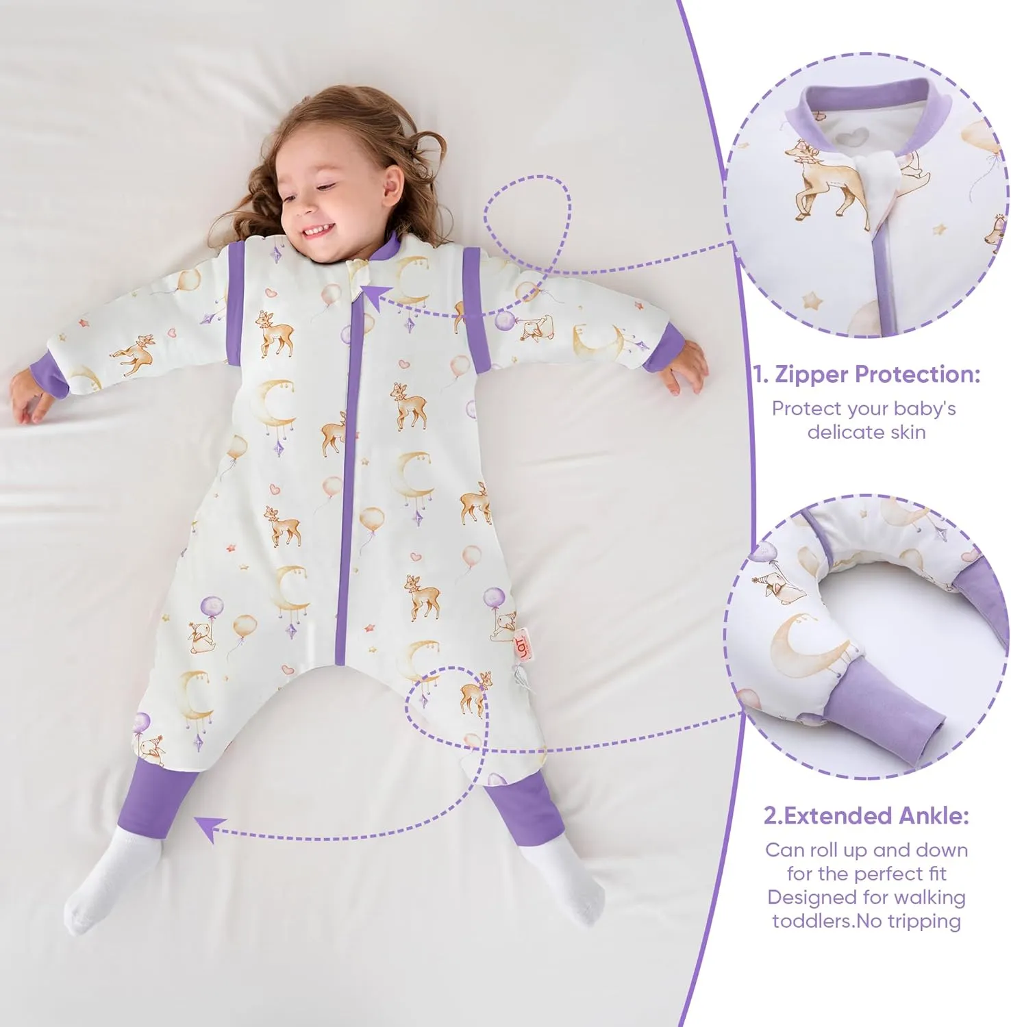 LAT Baby Sleep Bag with Feet Winter,3-way zipper Wearable Blanket,Warm Sack for Toddler Thicken 2.5 TOG-Removable Sleeves