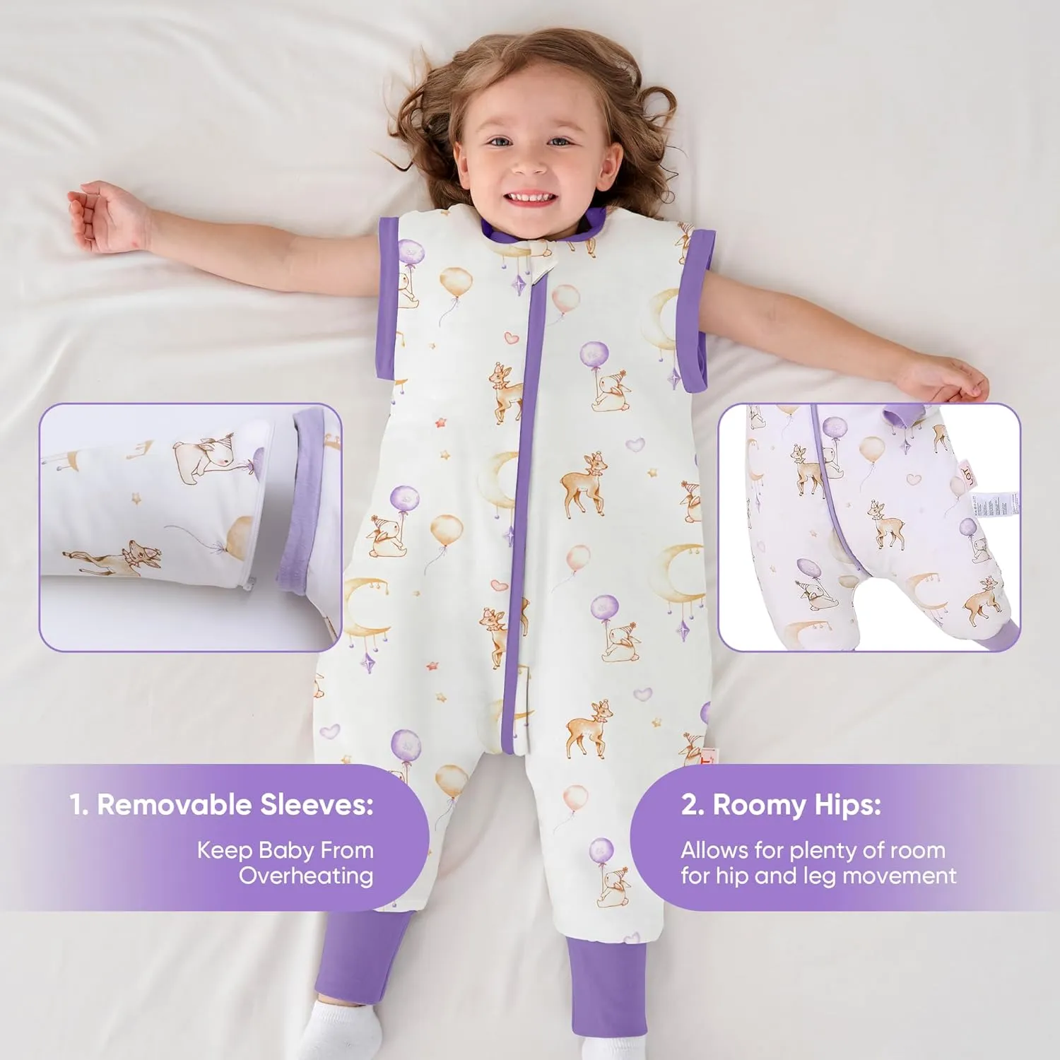 LAT Baby Sleep Bag with Feet Winter,3-way zipper Wearable Blanket,Warm Sack for Toddler Thicken 2.5 TOG-Removable Sleeves