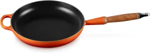 Le Creuset Enameled Cast Iron Alpine Wood Handle Fry Pan, 10.25", Flame