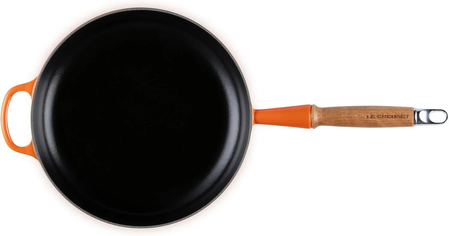 Le Creuset Enameled Cast Iron Alpine Wood Handle Fry Pan, 10.25", Flame