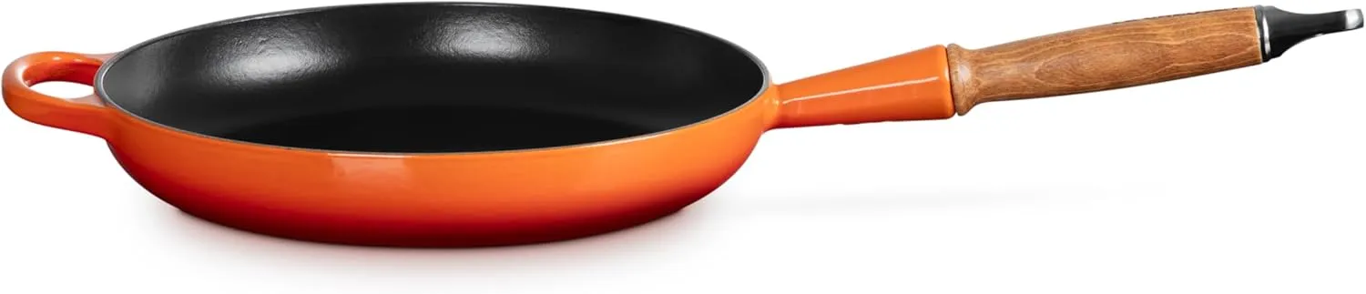 Le Creuset Enameled Cast Iron Alpine Wood Handle Fry Pan, 10.25", Flame