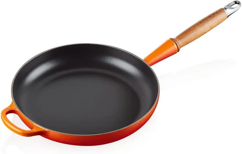 Le Creuset Enameled Cast Iron Alpine Wood Handle Fry Pan, 10.25", Flame