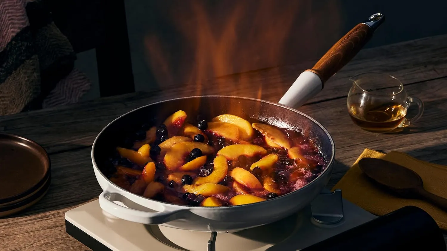 Le Creuset Enameled Cast Iron Alpine Wood Handle Fry Pan, 10.25", Flame