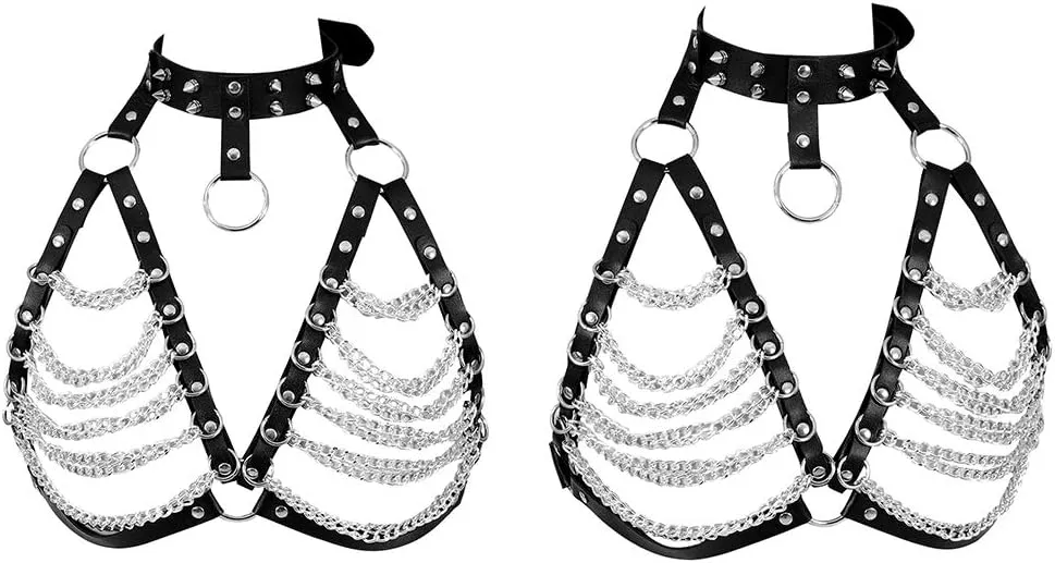 Leather Body Harness Bra for Women Punk Goth Tops Cage Strap Adjust Plus Size Festival Rave Costume