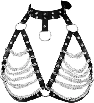 Leather Body Harness Bra for Women Punk Goth Tops Cage Strap Adjust Plus Size Festival Rave Costume