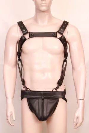 Leather Full Body Mens Bondage Harness and Jockstrap