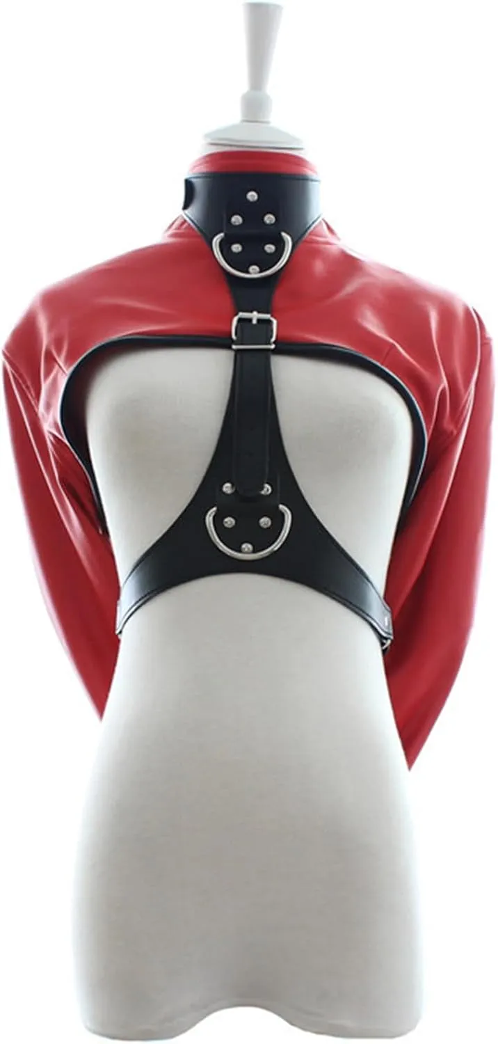 Leather restraint Body Harness Bondage Straight Jacket Adult Costume Hand Cross Arm Guard Sleeve, Novelty Fancy