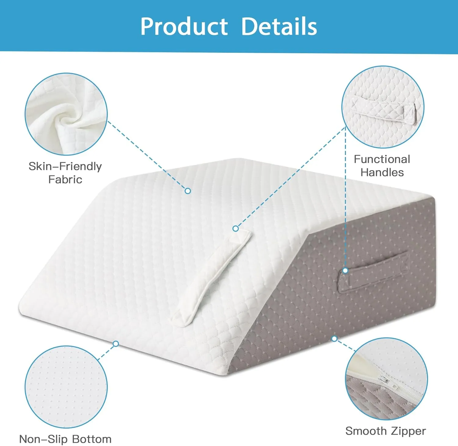 Leg Pillow Elevation Blood Circulation, Leg Wedge for Elevation for Swelling, Leg Elevating Pillow for After Surgery, Memory Foam Foot Knee Pillow for Back Sleeping 23.6×16.8×8 Inch White/Grey