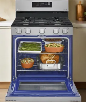 LG LRGL5823S Range, Gas, 30 inch Exterior Width, Self Clean, Convection, 5 Burners, 5.8 cu. ft. Capacity, Storage Drawer, Air Fry, 1 Ovens, Stainless Steel colour Griddle REFURBISHED 1 Year Warranty
