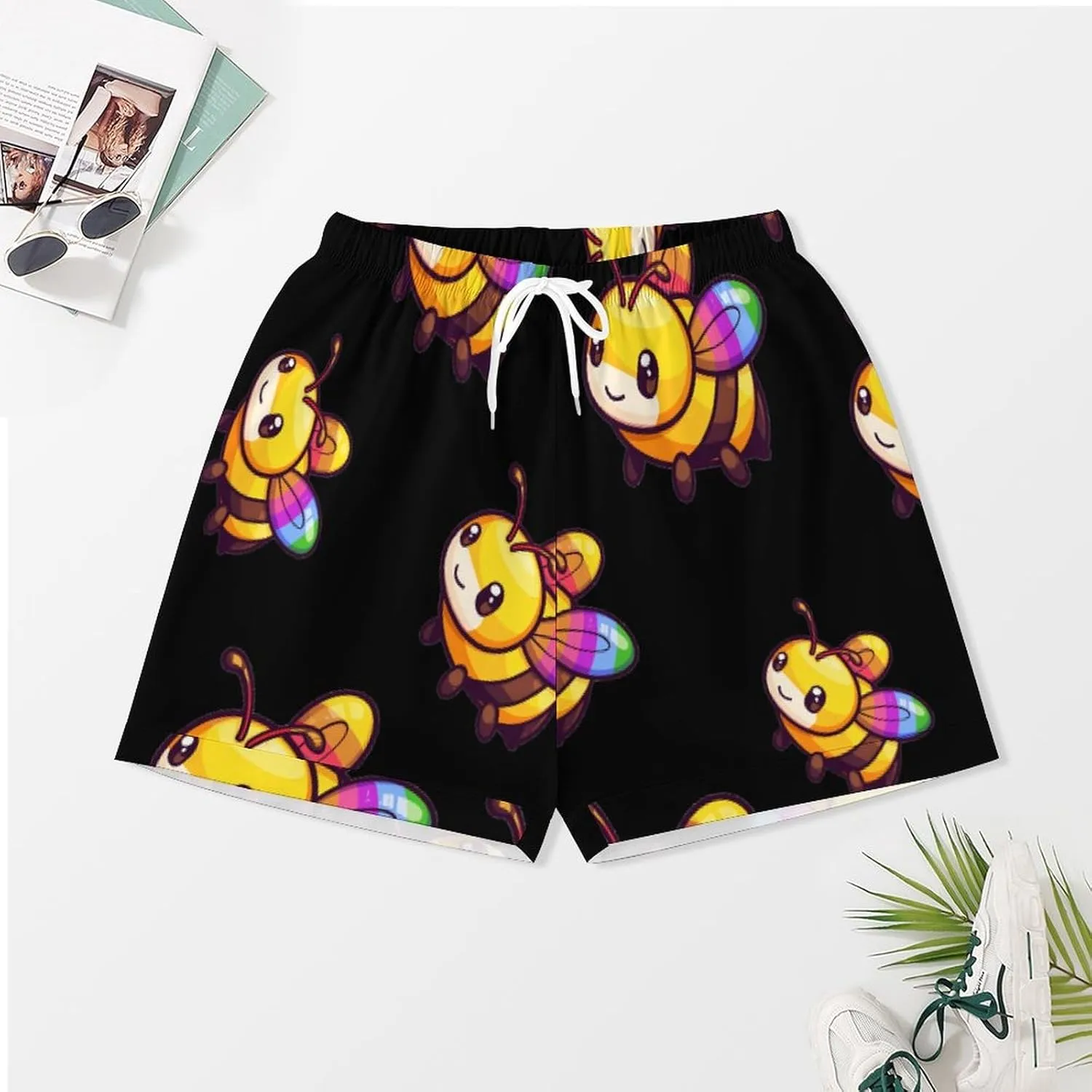 LGBT Rainbow Bee Women's Satin Pajama Set Short Sleeve Button Down Sleepwear Loungewear Pj Set