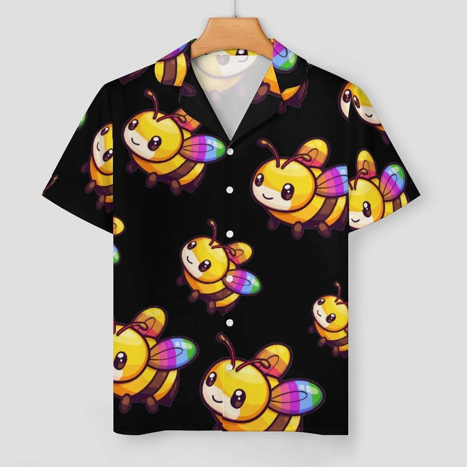 LGBT Rainbow Bee Women's Satin Pajama Set Short Sleeve Button Down Sleepwear Loungewear Pj Set
