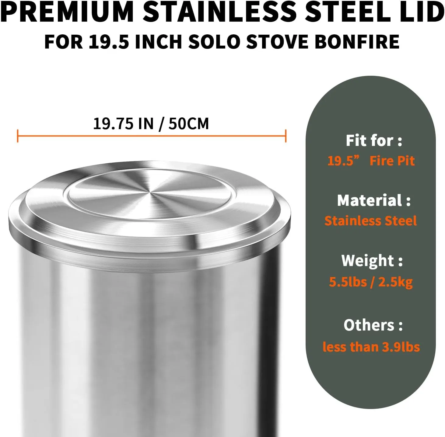 Lid for Solo Stove Bonfire - 19.5 Inch Stainless Steel Fire Pit Lid Cover for Solo Stove Bonfire, Fire Pit Accessories for Outdoor Fire Pits and Camping Accessories