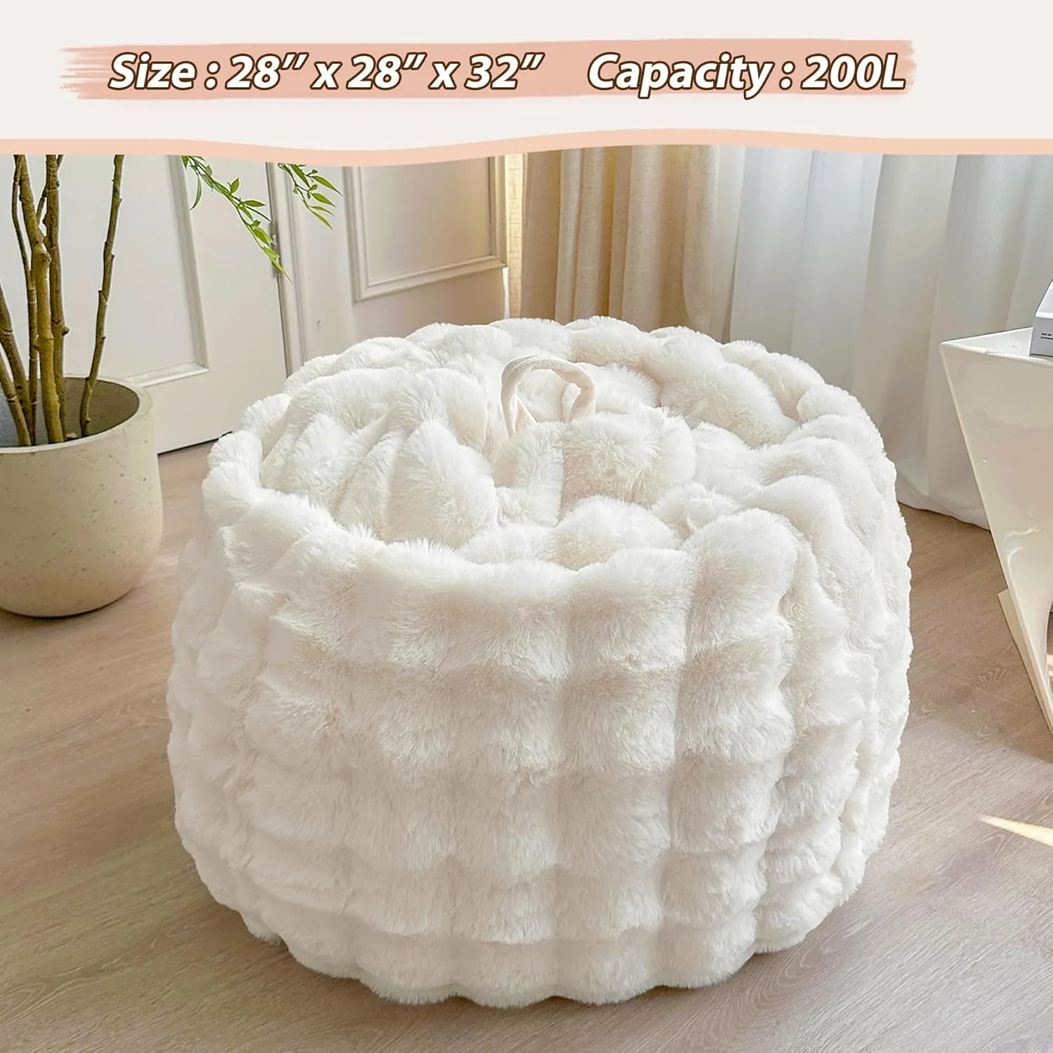 LIFEREVO Kids Fluffy Faux Rabbit Fur Bean Bag Chair Cover (No Filler), Soft Luxury Fuzzy Stuffed Animal Storage Bubble Bean Bag Home Decor, Comfy Shaggy Furry Beanbag Cover Kids Girls Adults, Beige