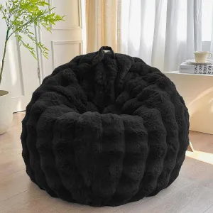 LIFEREVO Kids Fluffy Faux Rabbit Fur Bean Bag Chair Cover (No Filler), Soft Luxury Fuzzy Stuffed Animal Storage Bubble Bean Bag Home Decoration, Comfy Shaggy Furry Beanbag Cover Kids Teens, Black