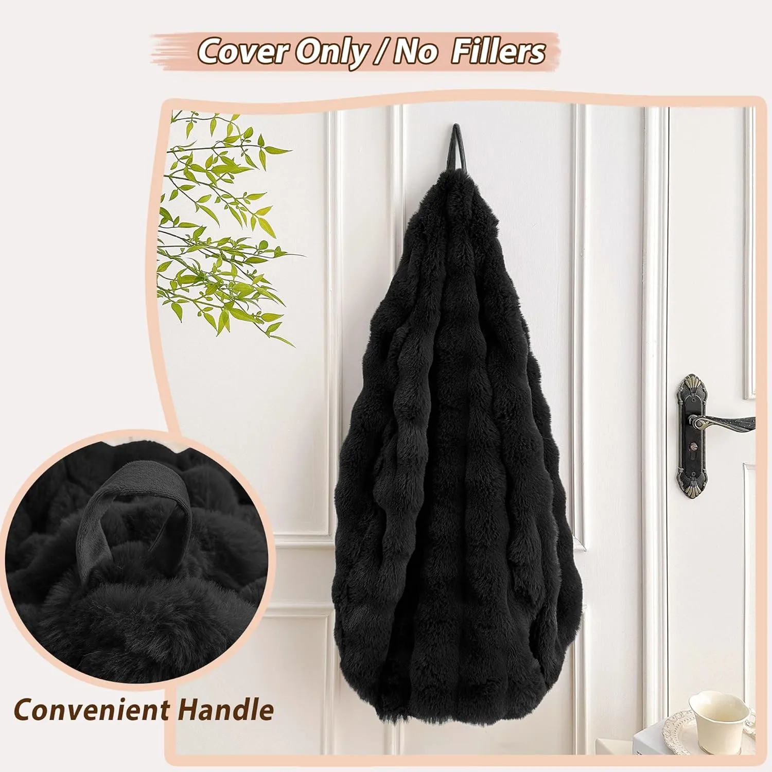 LIFEREVO Kids Fluffy Faux Rabbit Fur Bean Bag Chair Cover (No Filler), Soft Luxury Fuzzy Stuffed Animal Storage Bubble Bean Bag Home Decoration, Comfy Shaggy Furry Beanbag Cover Kids Teens, Black