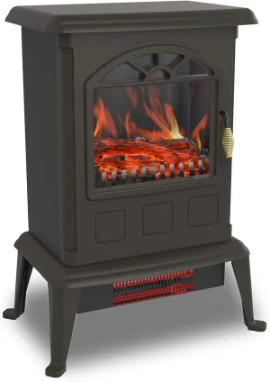LifeSmart 1100 Watt Portable Electric Infrared Quartz Stove Heater for Indoor Use with 3 Heating Elements and Wood Burning Flame Effect, Black