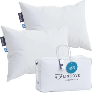 Lincove Cloud Natural Canadian Down Pillow, White Luxury Sleeping Pillow - 625 Fill Power, 100% Cotton Shell, 500 Thread Count, Made in Canada, Queen - Soft, 2 Pack