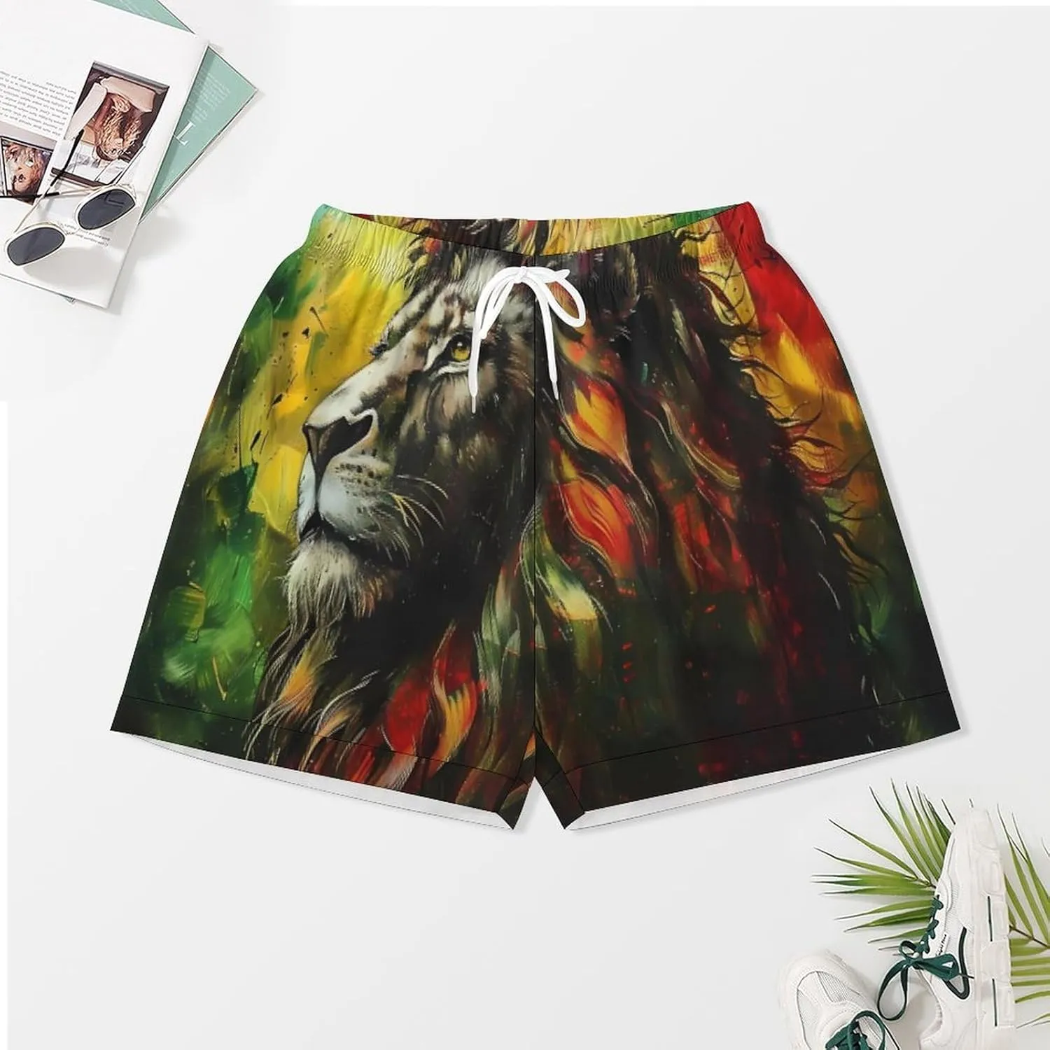 Lion A Rastafari Flag Jungle Reggae Women's Satin Pajama Set Short Sleeve Button Down Sleepwear Loungewear Pj Set
