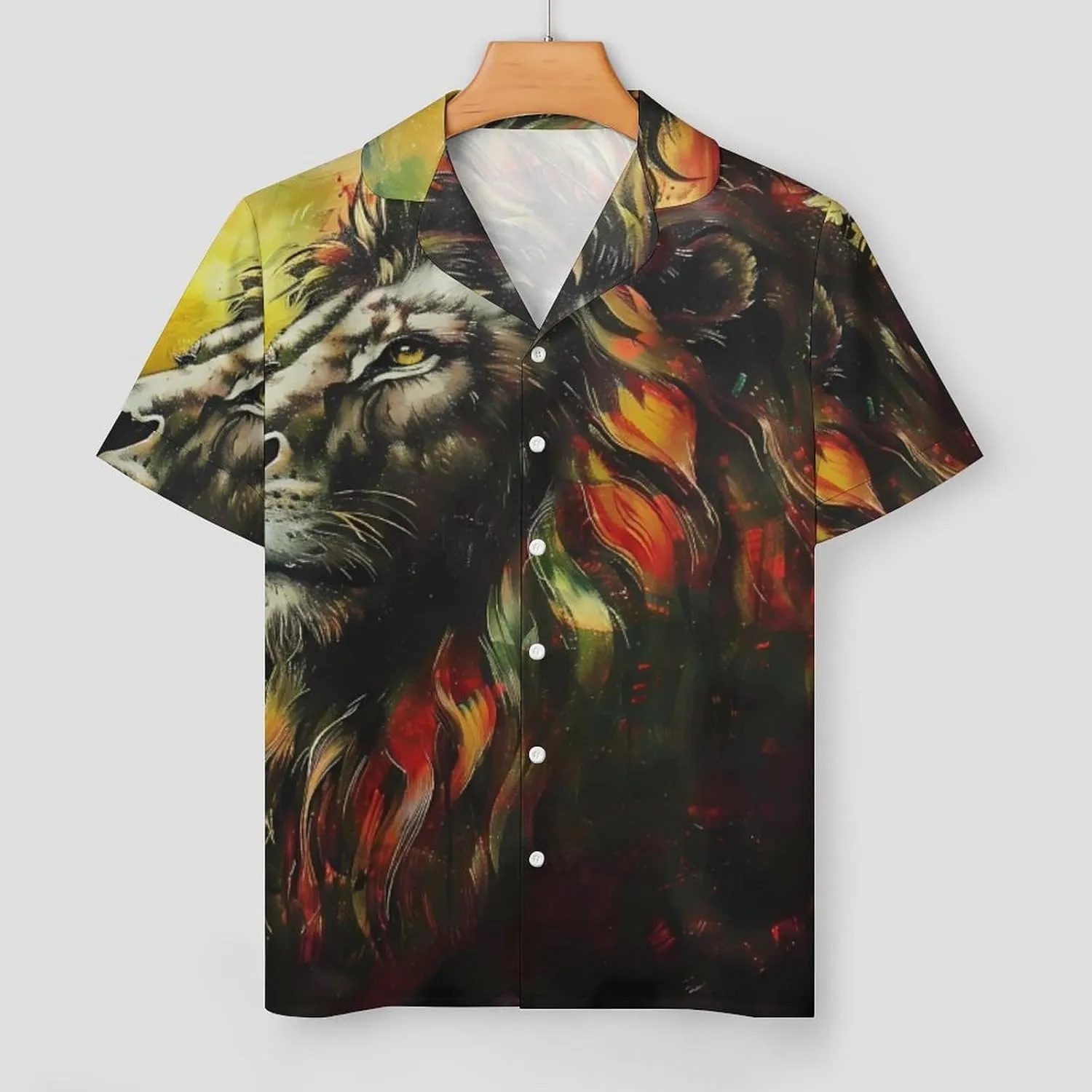 Lion A Rastafari Flag Jungle Reggae Women's Satin Pajama Set Short Sleeve Button Down Sleepwear Loungewear Pj Set