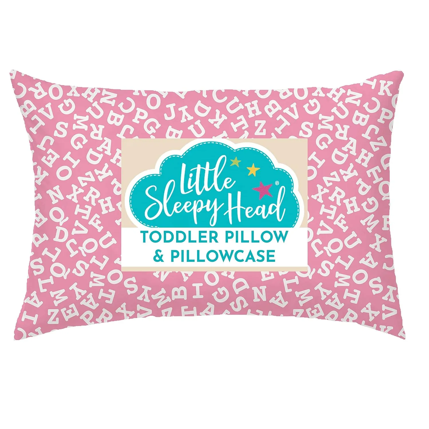 Little Sleepy Head Toddler Pillow with Pillowcase 13x18 - Kids Pillow for Sleeping - Better Neck Support Ergonomic Pillow and Toddler Pillowcase - Best Pillows for Kids (Alphabet Pink)