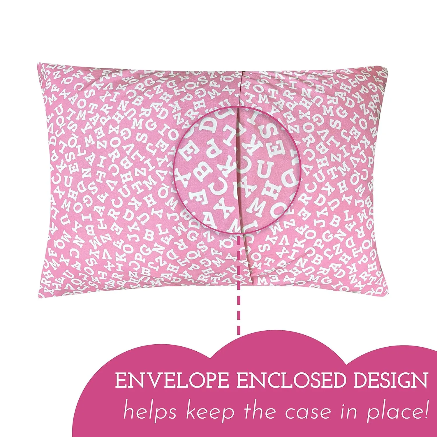 Little Sleepy Head Toddler Pillow with Pillowcase 13x18 - Kids Pillow for Sleeping - Better Neck Support Ergonomic Pillow and Toddler Pillowcase - Best Pillows for Kids (Alphabet Pink)