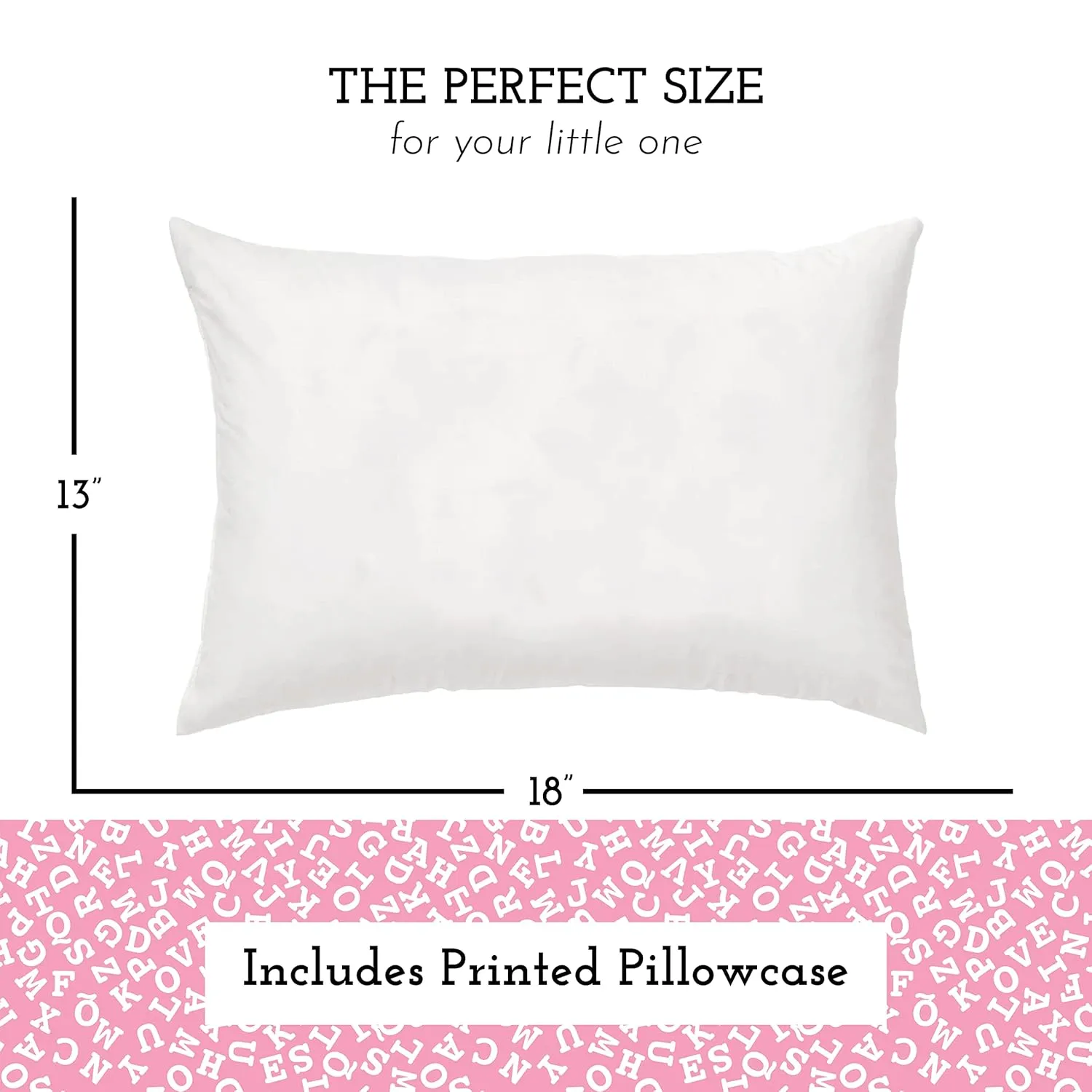 Little Sleepy Head Toddler Pillow with Pillowcase 13x18 - Kids Pillow for Sleeping - Better Neck Support Ergonomic Pillow and Toddler Pillowcase - Best Pillows for Kids (Alphabet Pink)
