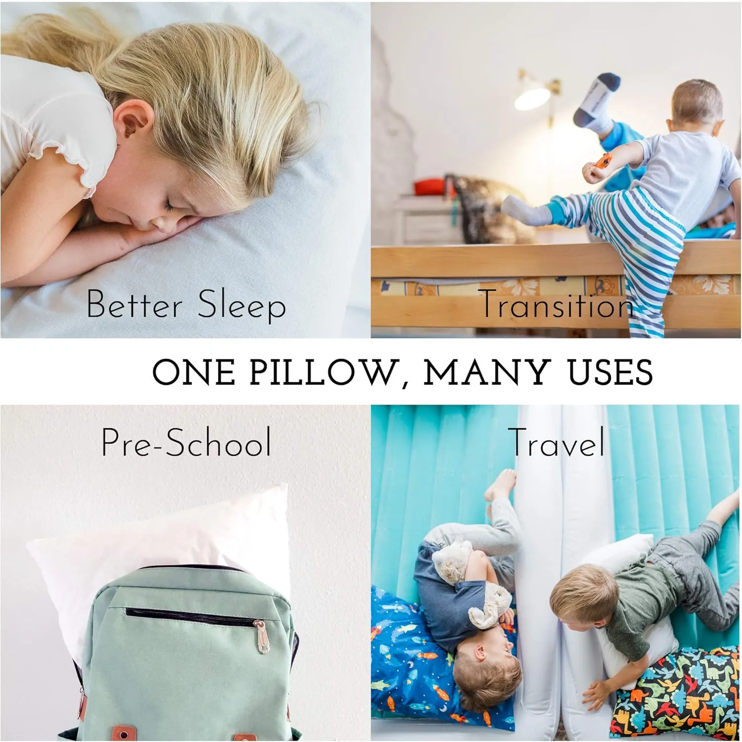 Little Sleepy Head Toddler Pillow with Pillowcase 13x18 - Kids Pillow for Sleeping - Better Neck Support Ergonomic Pillow and Toddler Pillowcase - Best Pillows for Kids (Alphabet Pink)
