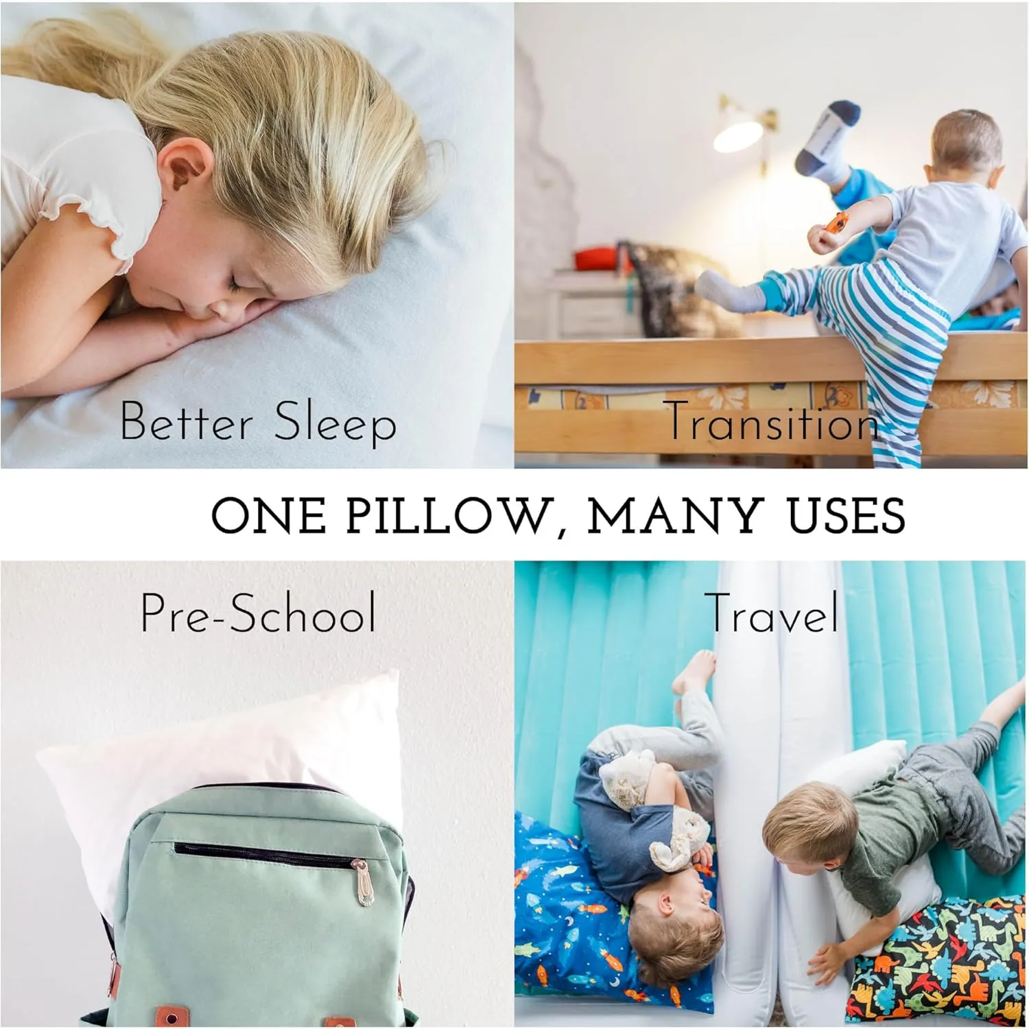 Little Sleepy Head Toddler Pillow with Pillowcase 13x18 - Kids Pillow for Sleeping - Better Neck Support Ergonomic Pillow and Toddler Pillowcase - Best Pillows for Kids (Animal Adventure)