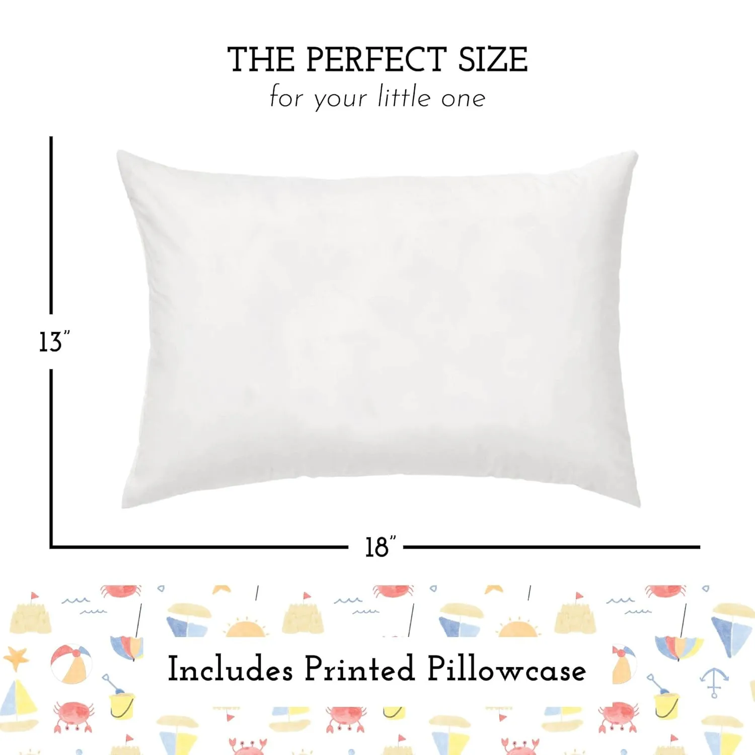 Little Sleepy Head Toddler Pillow with Pillowcase 13x18 - Kids Pillow for Sleeping - Better Neck Support Ergonomic Pillow and Toddler Pillowcase - Best Pillows for Kids (Beach Days)
