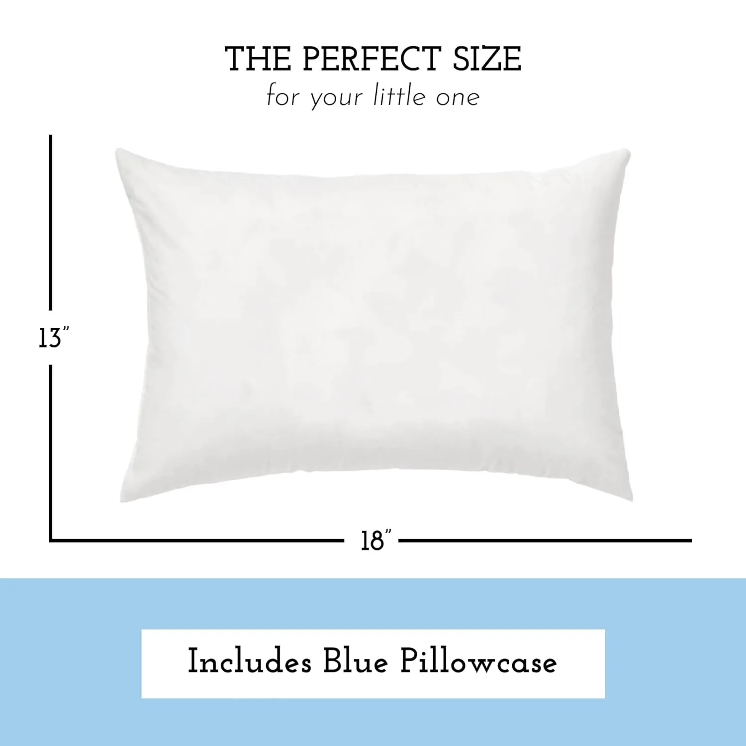 Little Sleepy Head Toddler Pillow with Pillowcase 13x18 - Kids Pillow for Sleeping - Toddler Pillow - Better Neck Support Ergonomic Pillow and Toddler Pillowcase - Best Pillows for Kids (Blue)