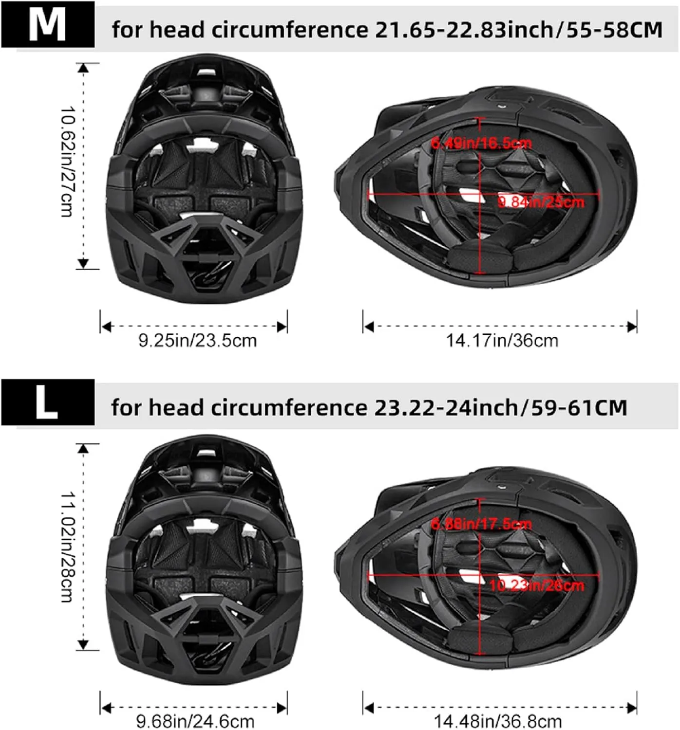 Lixada Adult Bike Helmet, Full Face Mountain Bike Helmet Lightweight Bicycle Helmet with Pads & Visor, Comfort Cycling Helmet Racing Downhill MTB Helmet for Men Women