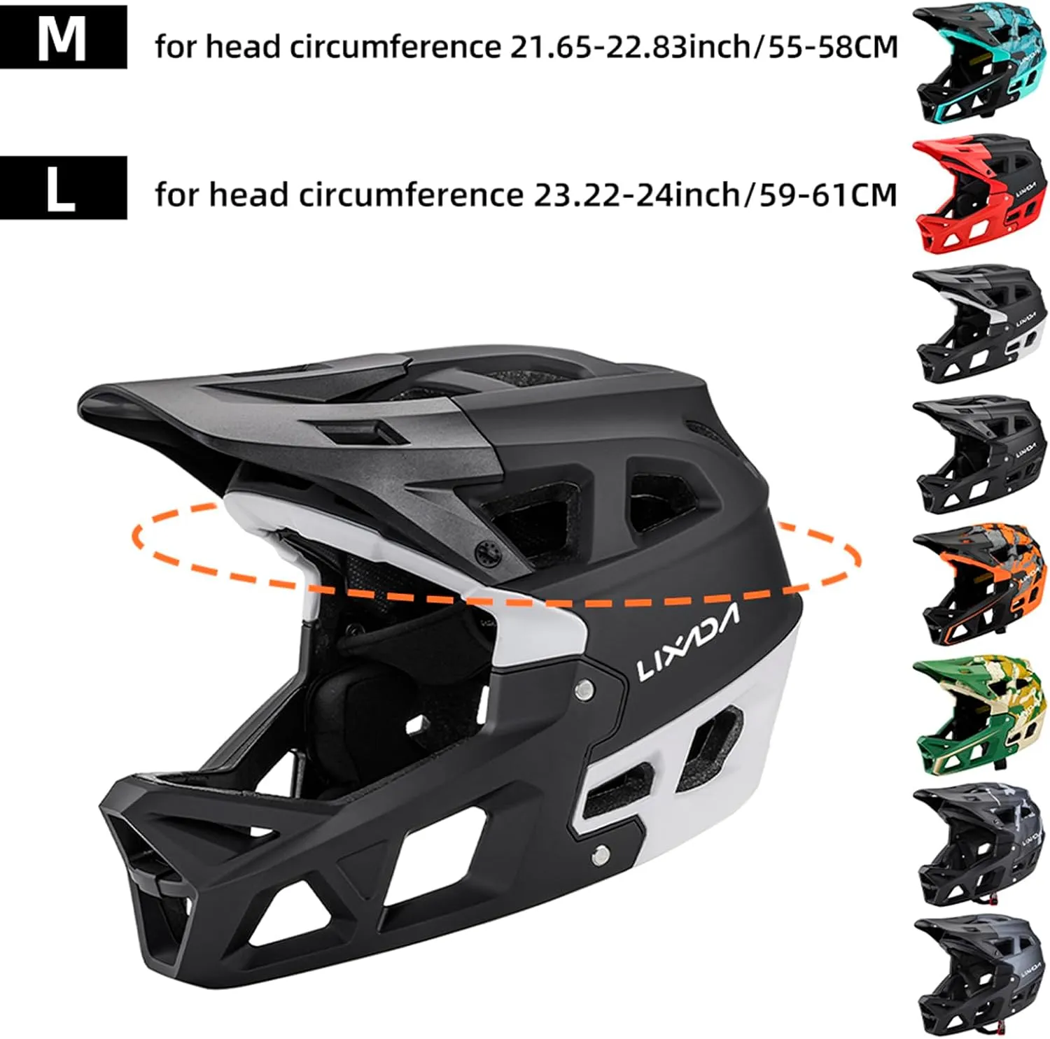 Lixada Adult Bike Helmet, Full Face Mountain Bike Helmet Lightweight Bicycle Helmet with Pads & Visor, Comfort Cycling Helmet Racing Downhill MTB Helmet for Men Women