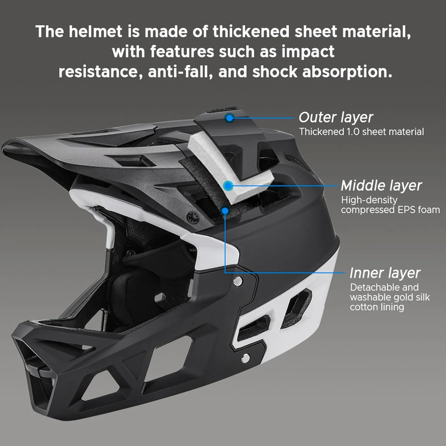 Lixada Adult Bike Helmet, Full Face Mountain Bike Helmet Lightweight Bicycle Helmet with Pads & Visor, Comfort Cycling Helmet Racing Downhill MTB Helmet for Men Women
