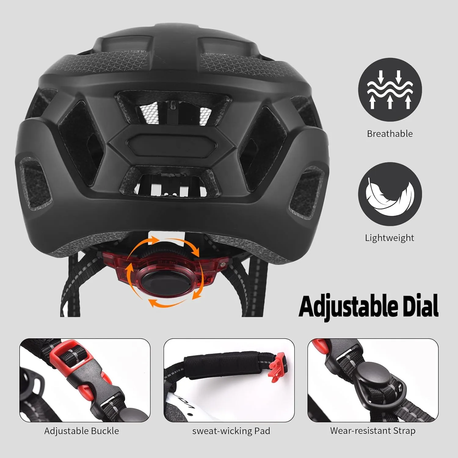 Lixada Bike Helmet Adult with USB Rechargeable LED Mountain Bike Helmet Adjustable Cycling Helmet for Men Women MTB Helmet 54-62 cm