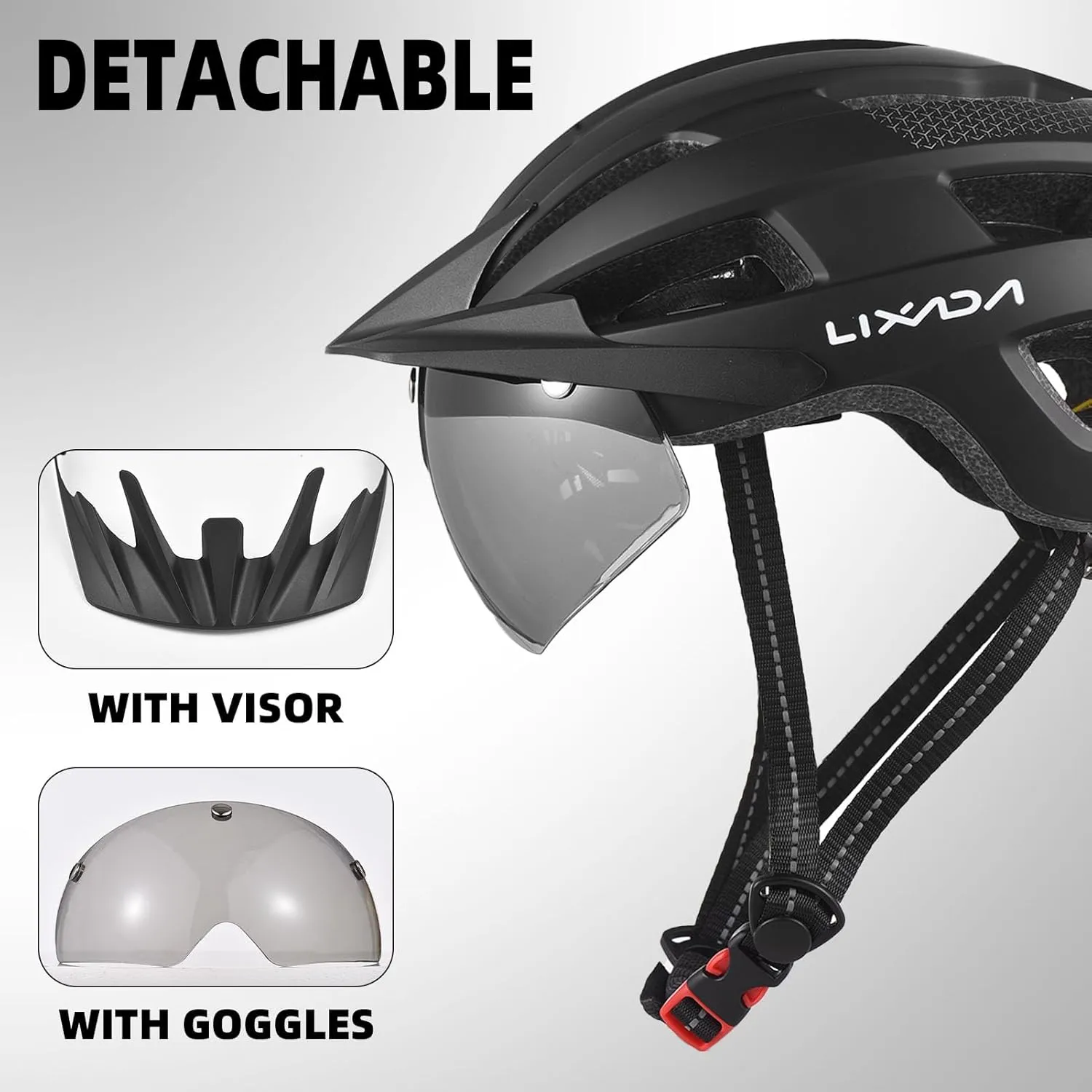 Lixada Bike Helmet Adult with USB Rechargeable LED Mountain Bike Helmet Adjustable Cycling Helmet for Men Women MTB Helmet 54-62 cm