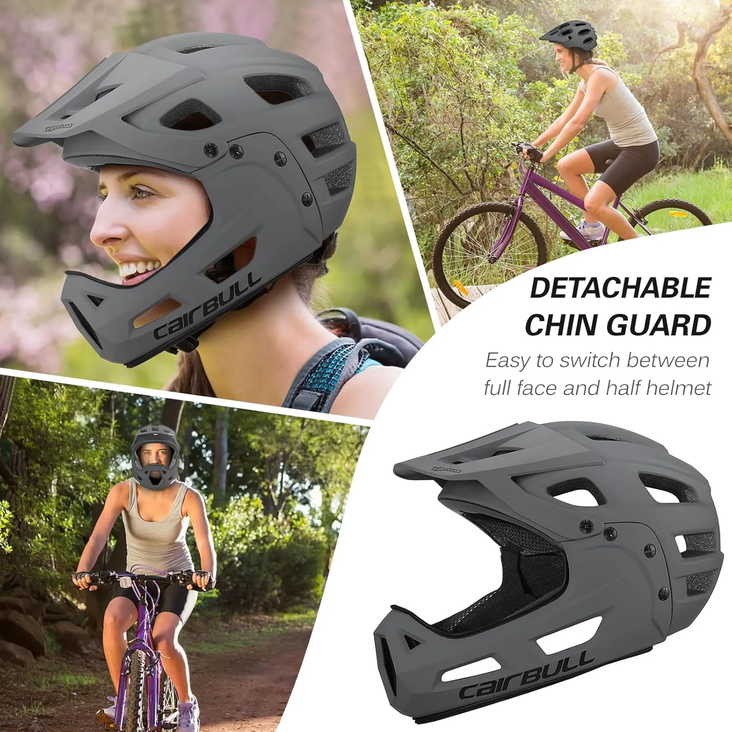 Lixada Cycling Helmet for Adults Full Face Bike Helmet Adult Cycling Helmet with Detachable Chin Guard and Visor for Mountain Biking 54-61 cm