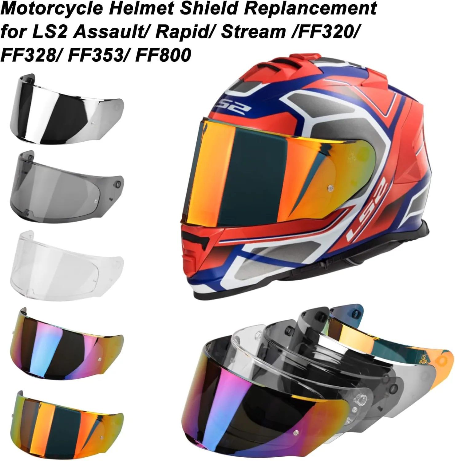 LKV Helmet Visor for Assault/Rapid/Stream - Motocycle Helmet Visor UV Protection Outer Face Shield Accessories Replacement for FF-353 320 328 800（Dark Tea Red）