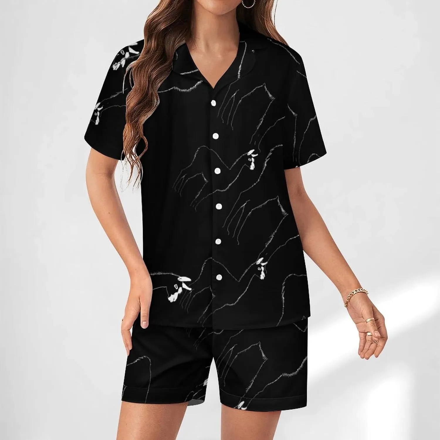 Llama Women's Satin Pajama Set Short Sleeve Button Down Sleepwear Loungewear Pj Set