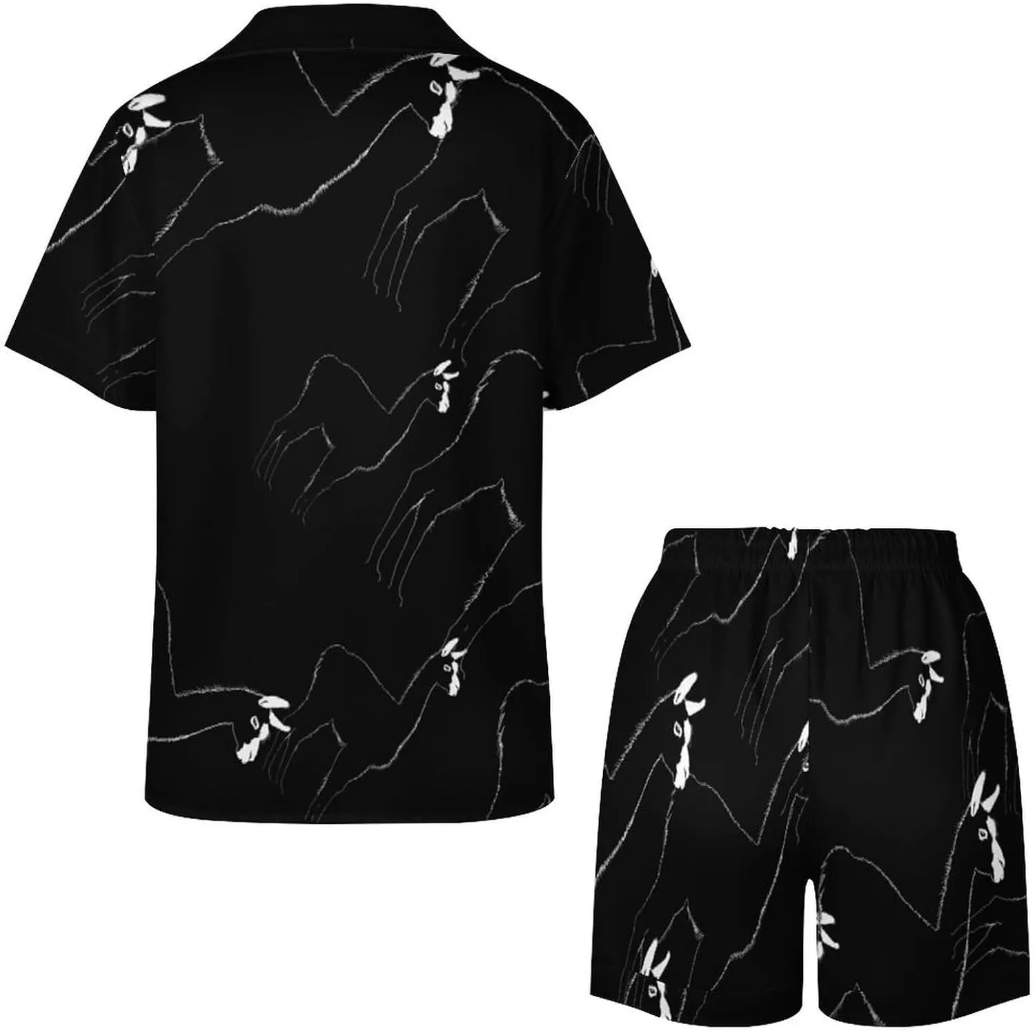 Llama Women's Satin Pajama Set Short Sleeve Button Down Sleepwear Loungewear Pj Set