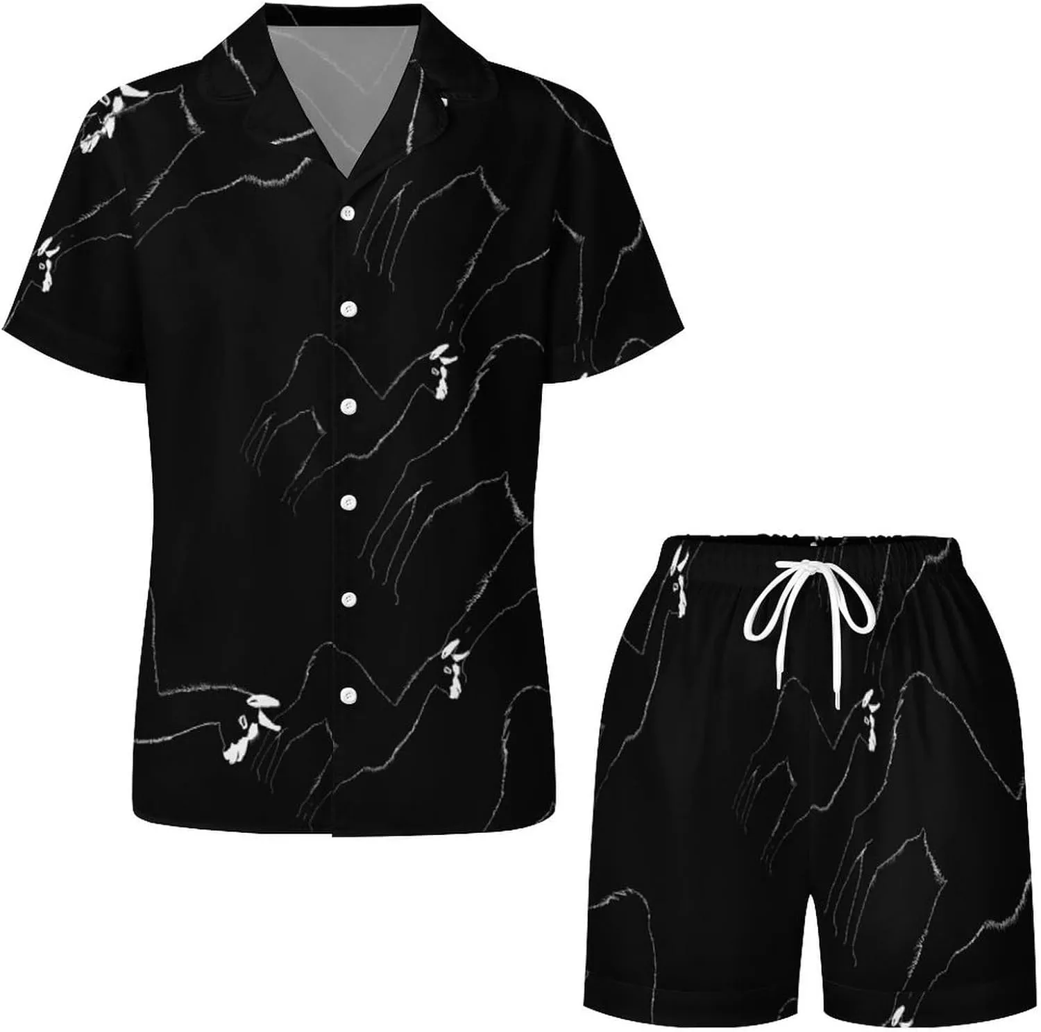 Llama Women's Satin Pajama Set Short Sleeve Button Down Sleepwear Loungewear Pj Set