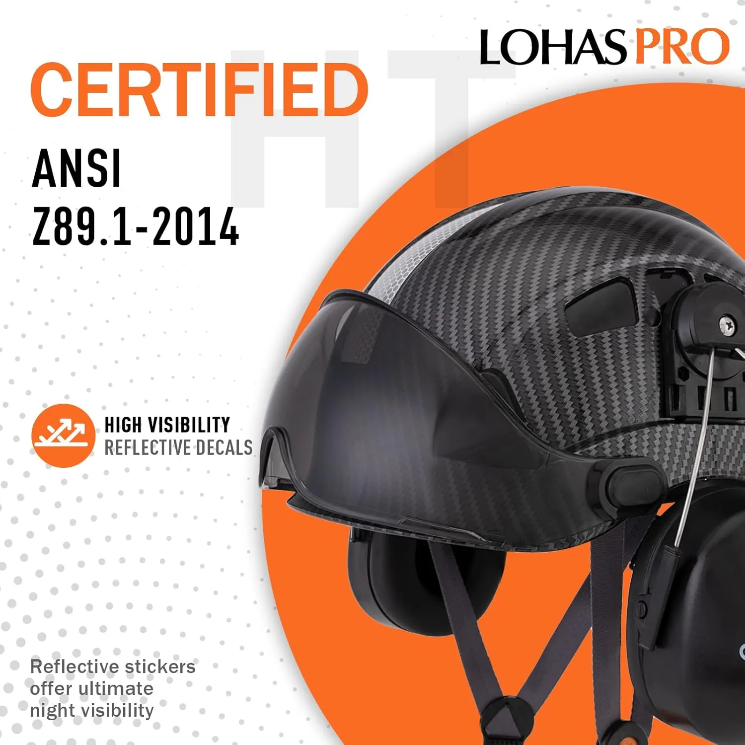 LOHASPRO Arborist Forestry Helmet Safety Hard Hat with Visor and Ear Muffs Carbon Fiber Hard Hat for Logging Chainsaw Helmet Mowing(Black Graphite Pattern with Smoked Visor Earmuffs)