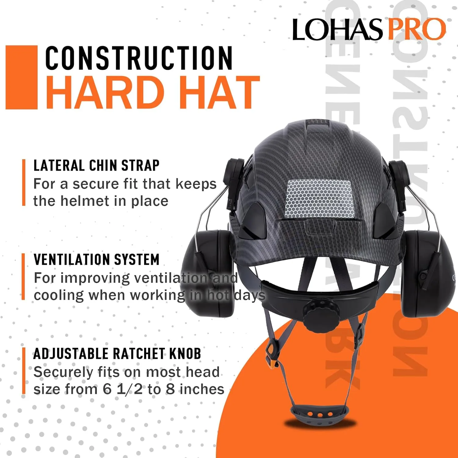 LOHASPRO Arborist Forestry Helmet Safety Hard Hat with Visor and Ear Muffs Carbon Fiber Hard Hat for Logging Chainsaw Helmet Mowing(Black Graphite Pattern with Smoked Visor Earmuffs)