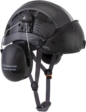 LOHASPRO Arborist Forestry Helmet Safety Hard Hat with Visor and Ear Muffs Carbon Fiber Hard Hat for Logging Chainsaw Helmet Mowing(Black Graphite Pattern with Smoked Visor Earmuffs)
