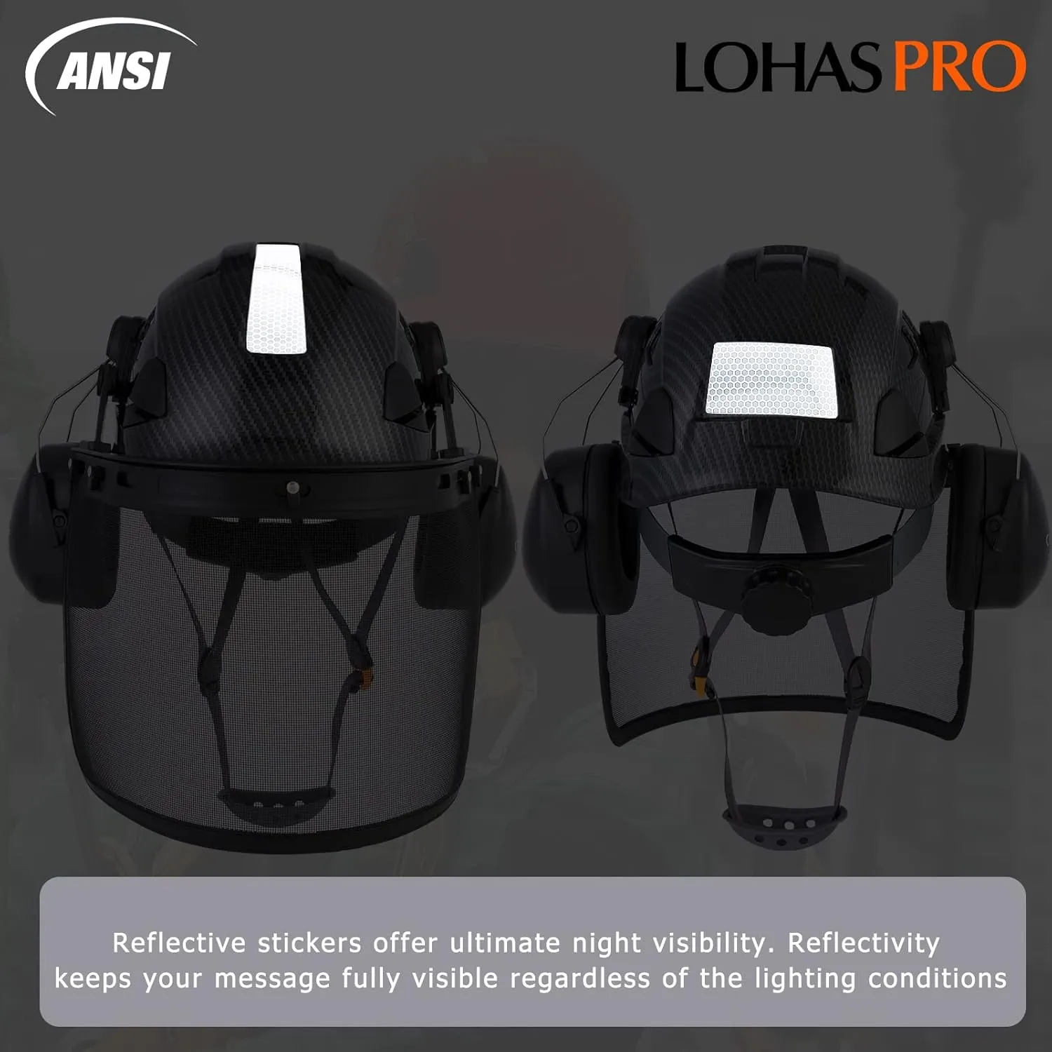 LOHASPRO Forestry Safety Helmet Chainsaw Helmet with Mesh Face Shield and Ear Muffs for Tree Logging Cutting Wood Arborist Helmet (Black Graphite Pattern with Mesh Face Shield Earmuff)