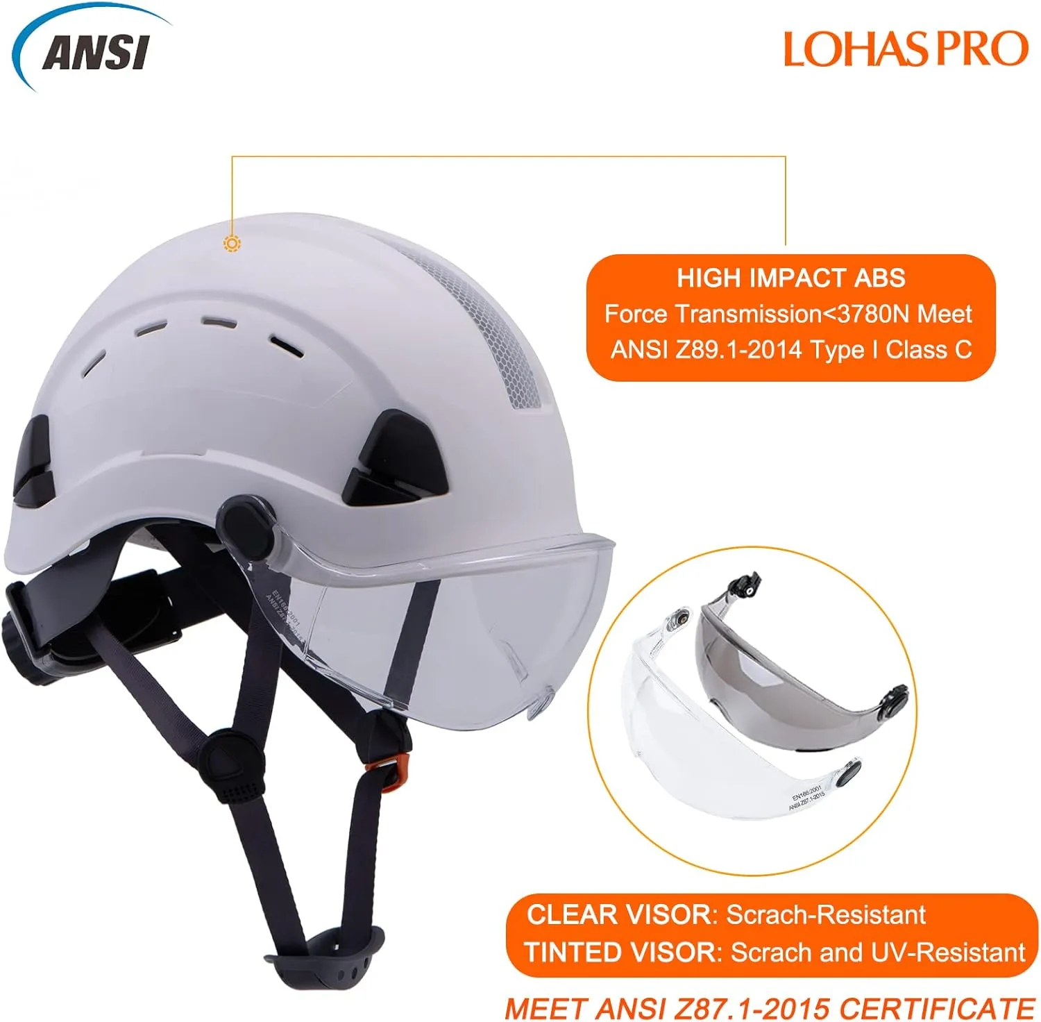 LOHASPRO Hard Hats Construction OSHA Safety Helmet ANSI Z89.1 Approved Men Women Adult Vented Hardhat Arborist Rescue Tree Work Casco De Construccion