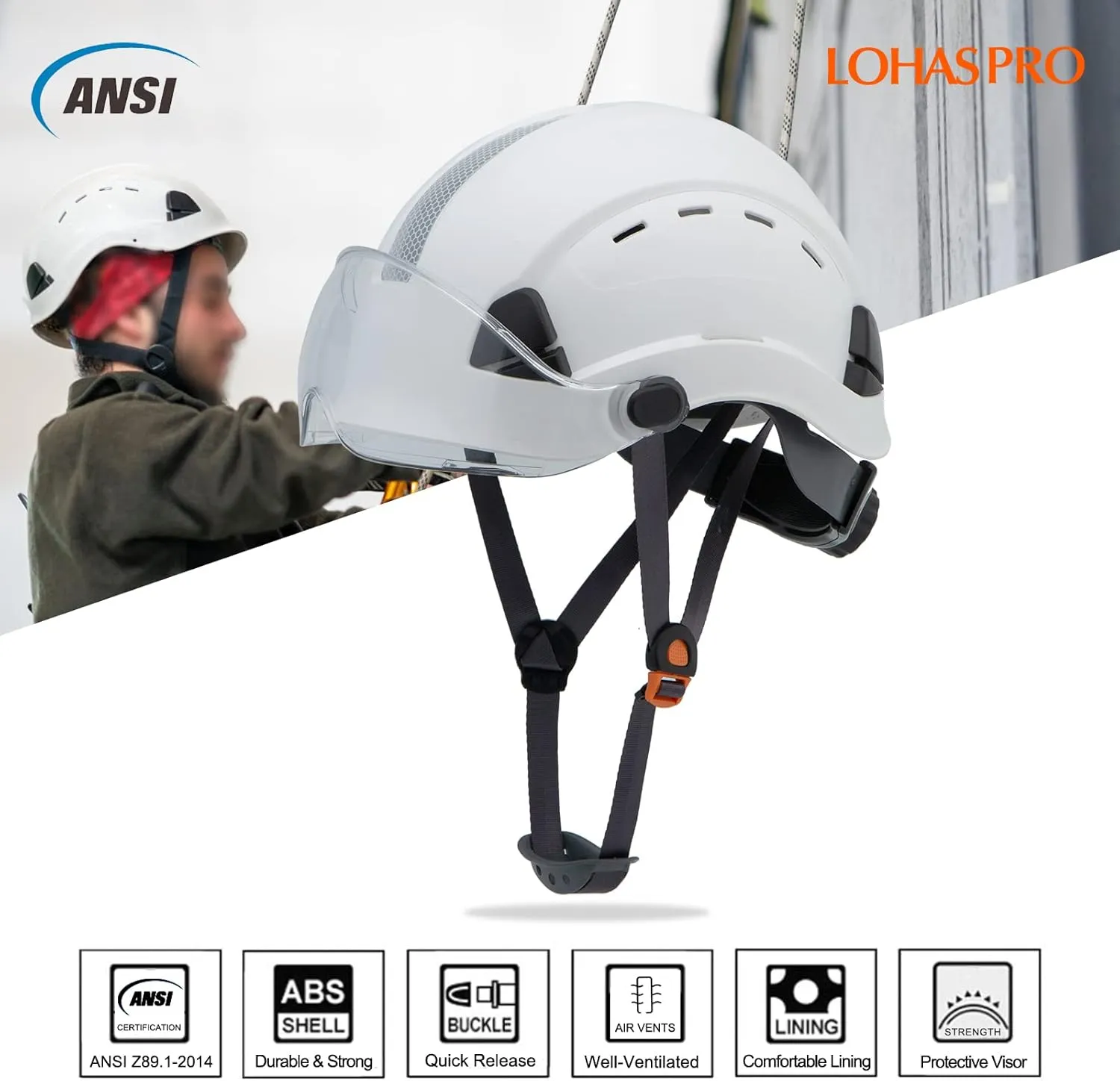 LOHASPRO Hard Hats Construction OSHA Safety Helmet ANSI Z89.1 Approved Men Women Adult Vented Hardhat Arborist Rescue Tree Work Casco De Construccion