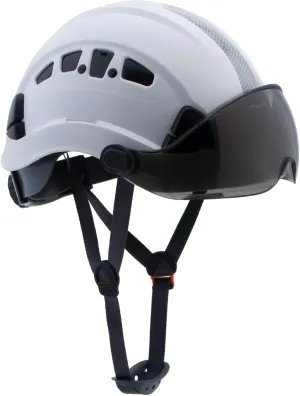 LOHASPRO Hard Hats Construction Safety Helmet with Visor ANSI Z89.1 Approved OSHA Hardhat, Vented Men White Hard Hat with Chin Strap Tree Climbing Arborist Helmet (P1 White Smoked Visor)