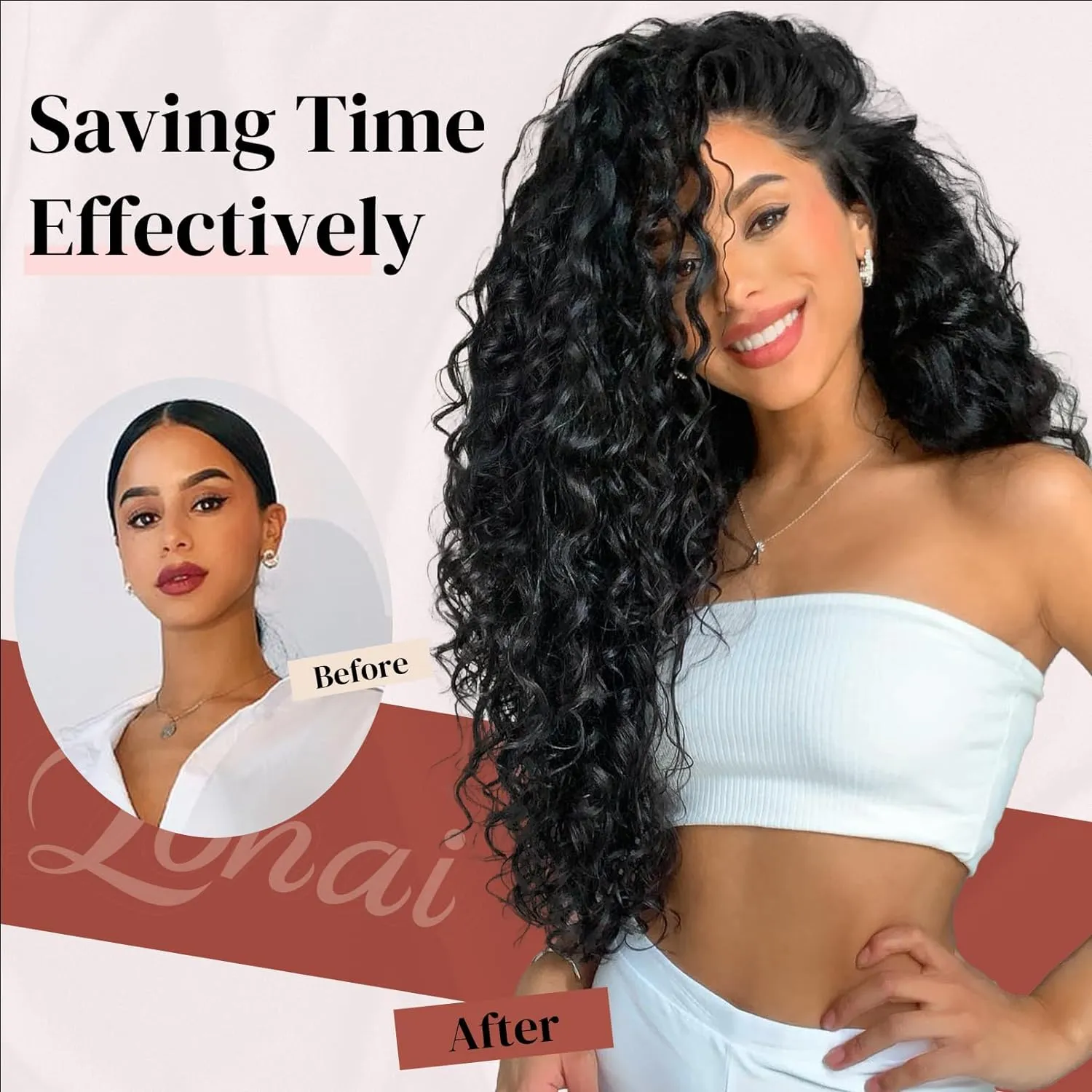 LONAI Black Hair Extension,9PCS 22" Curly Clip in Hair Extensions LN002 Long Soft Thick Synthetic Hairpieces for Women-Black