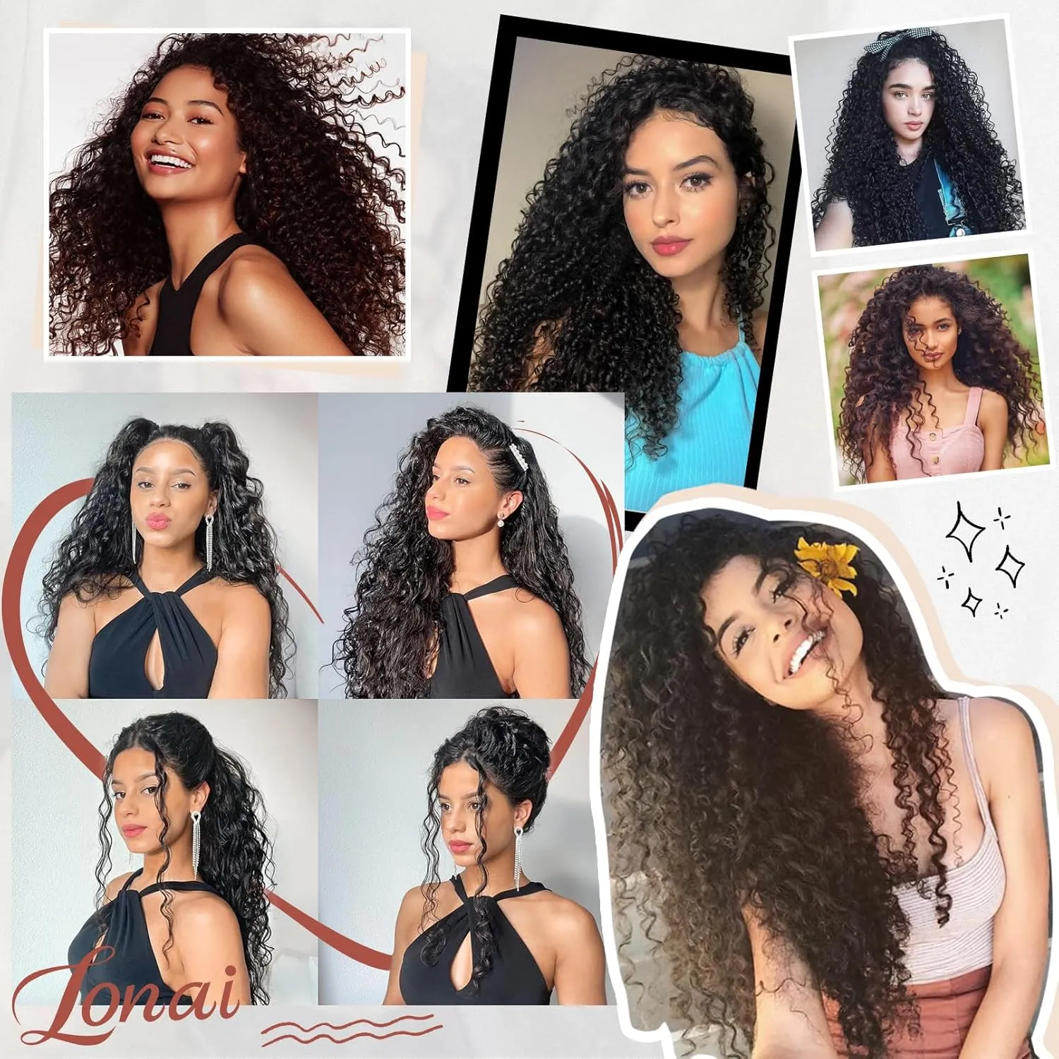 LONAI Hair Extension,9PCS 22" Curly Clip in Hair Extensions LN002 Long Soft Thick Synthetic Hairpieces for Women- Black Brown